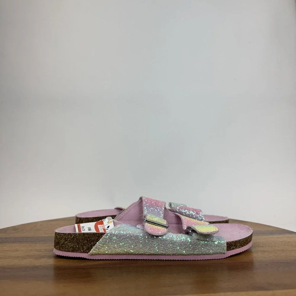 New Big Kids Harper Canyon Delilah Rainbow Glitter‎ Pink Slide Sandals Size 2 Y